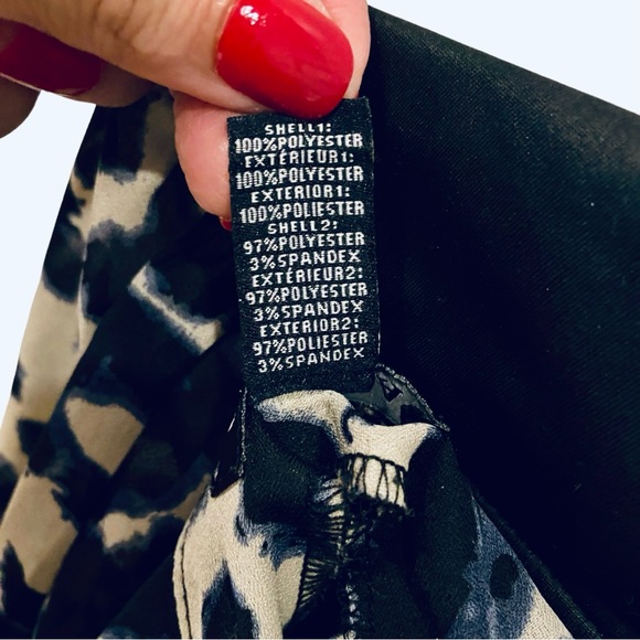 UK2LA Leopard Print Blouse Cool Blue Hue Vegan Leather Trim Gold Buttons - Picture 12 of 14